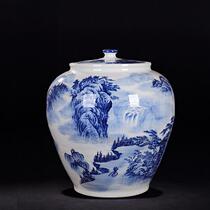 Artisanal Jingdezhen Ceramic rice cylinder rice barrel storage face box 10kg50 catty large number storage tank decorations hem