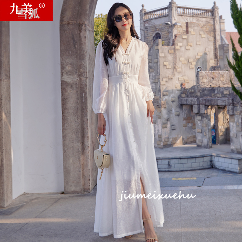 2026 New Women's Summer Clothing, New Chinese Style White Tencel Ankle-Length Floor-Length Elegant Long Dress