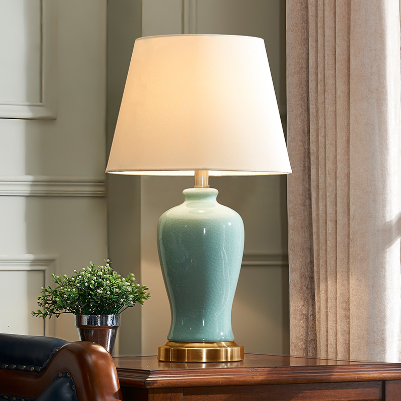 Nordic Light Luxury American-Style Ceramic Table Lamp Bedroom Bedside Lamp Pure Copper Creative Simple Modern Home Living Room New Chinese Style Nordic Light Luxury American-Style Ceramic Table Lamp Bedroom Bedside Lamp Pure Copper Creative Simple Modern Home Living Room New Chinese Style