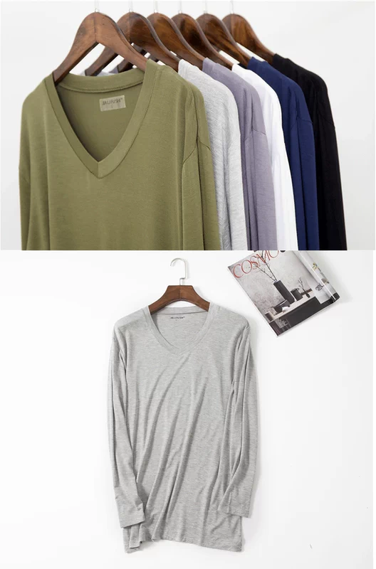 Modal nam đồ ngủ hàng đầu áo thun dài tay cotton mỏng nhà đơn mảnh nhà thêm mã lớn cộng với phân bón mùa thu và mùa đông pijama nam