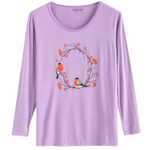 Printed Long Sleeve Round Neck Womens T-shirt Loose Plus Size Fat Sister Mom Leisure Sports base shirt Fat Autumn Clothes