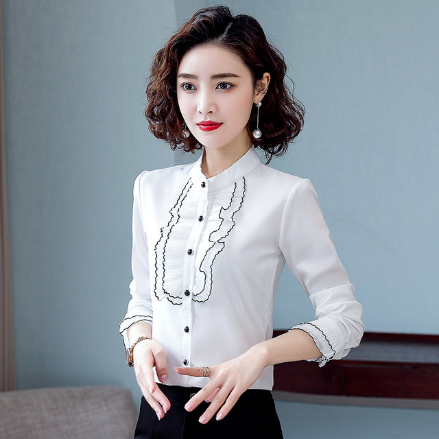 Stand-up collar chiffon shirt women's long-sleeved autumn 2022 new western style small shirt with bottoming top white shirt