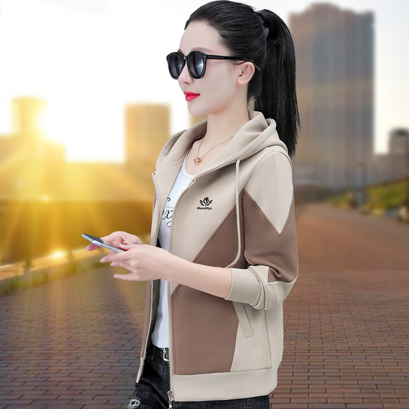 Short Casual Cardigan Sweatshirt Jacket for Women 2026 Spring and Autumn New Style Loose Slimming Sports Color-Blocking Fashion Top