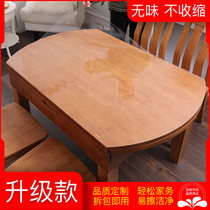 Round table mat pvc folding oval table mat tablecloth pvc soft glass waterproof and oil-proof telescopic round table mat