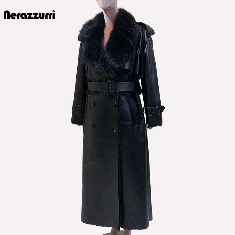 Nerazzurri Black Tuscany Fur One-Piece Outwear Women's Long Oversize Imitation Fur Outwear Women Nerazzurri Black Tuscany Fur One-Piece Outwear Women's Long Oversize Imitation Fur Outwear Women