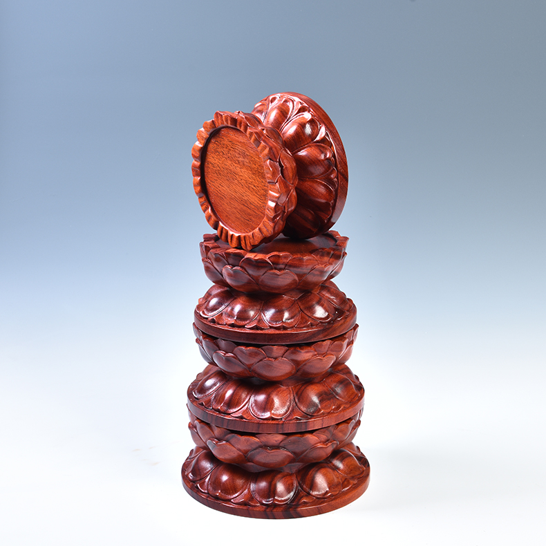 Red pear wood carving round solid wood lotus base collet guanyin bodhisattva figure of Buddha for Buddha raised pad