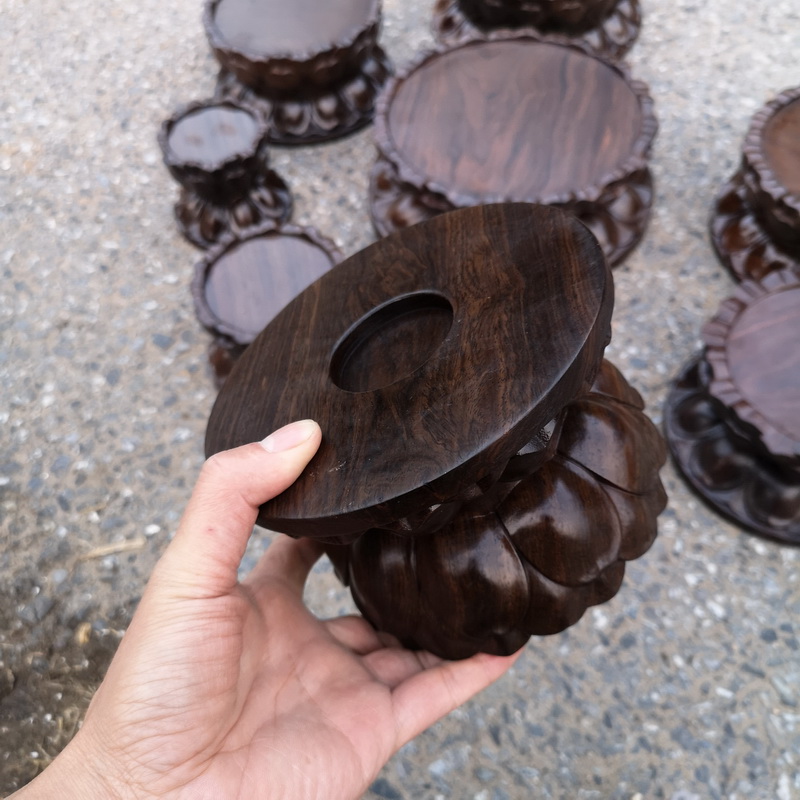 Ebony woodcarvings circular handicraft furnishing articles bodhisattva guanyin lotus lotus base station base solid wood, heightening