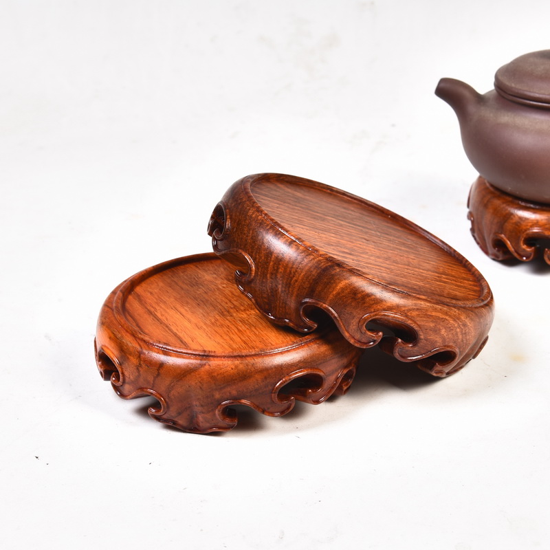 Red wingceltis spend pear mahogany round base solid wood furnishing articles log base stone, jade zisha teapot tea base