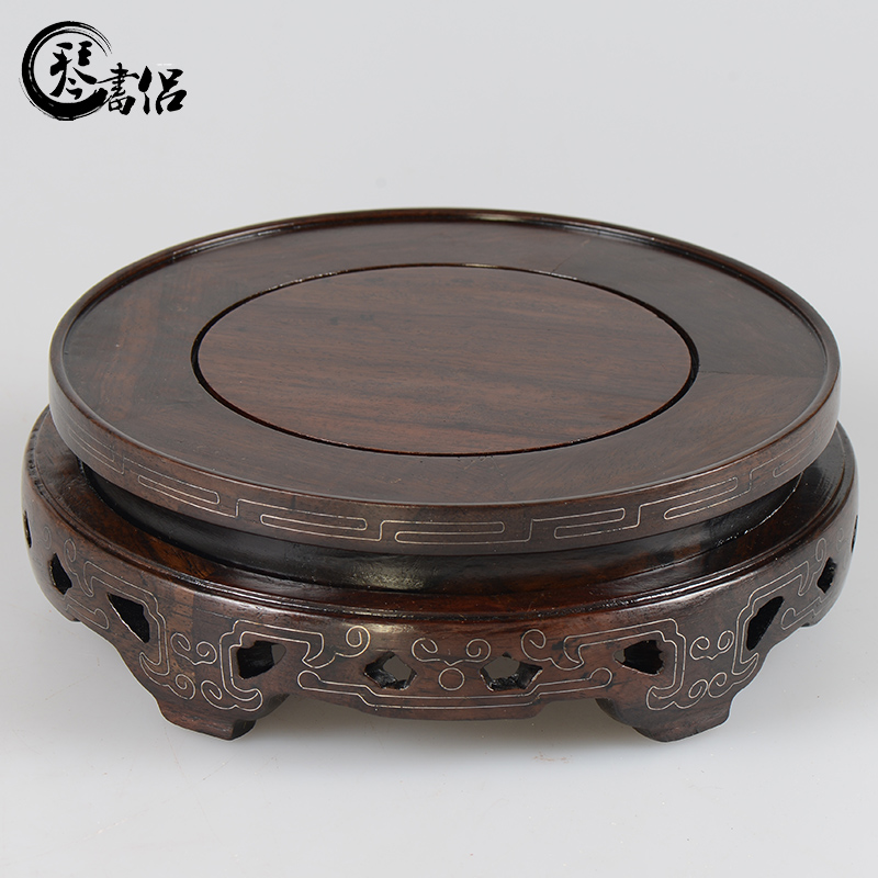 Buddha Base Vase Base Solid Wood Round Black Sandalwood Carved Base Fish Bonsai Base Wooden Pendulum base