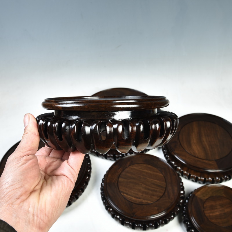 Ebony wood carving crafts antique round solid wood antique vase base tank pot wooden furnishing articles base