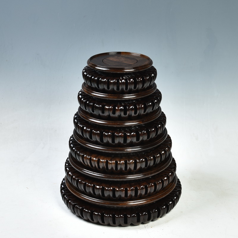 Ebony wood carving crafts antique round solid wood antique vase base tank pot wooden furnishing articles base