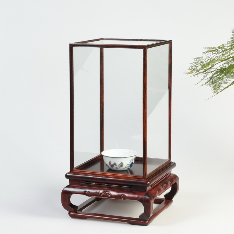 Pianology picking red mahogany acid branches treasure cage the glass base solid woodcarving figure of Buddha jade show cover box dust cover