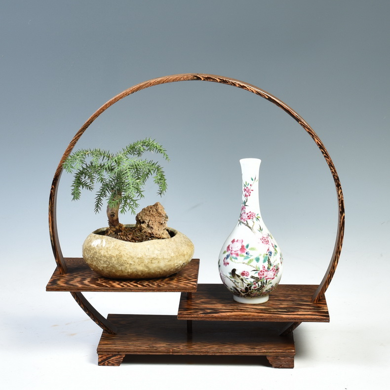 Frame round pot vase stone carved wooden handicrafts rich ancient Frame much treasure jade bonsai cups are it base