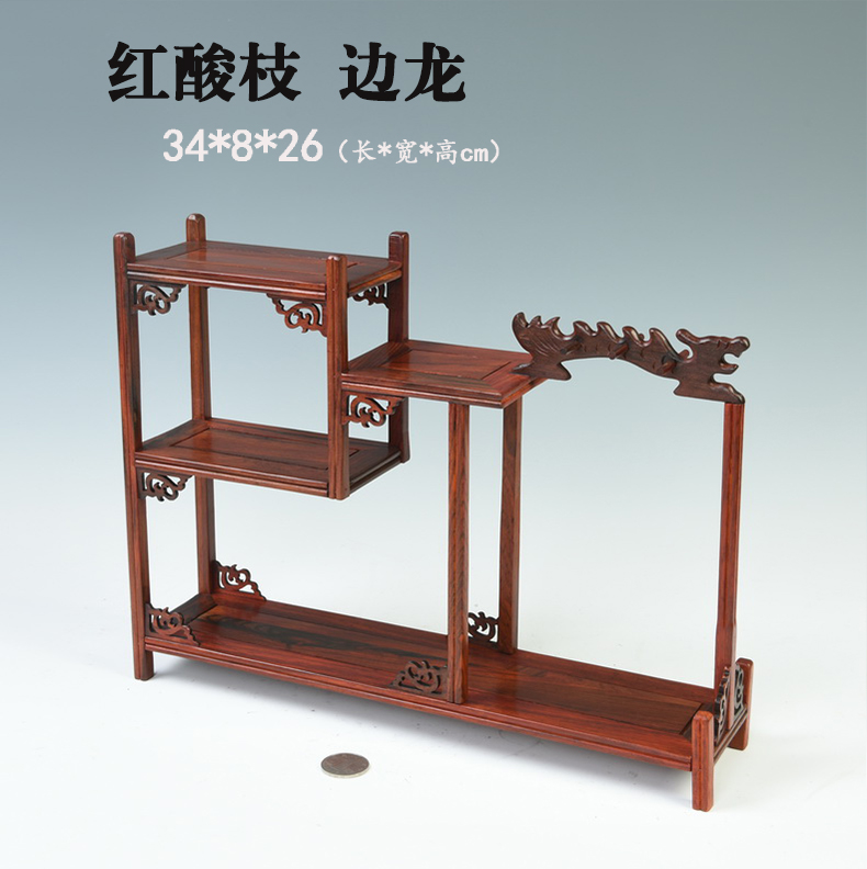 Small red acid branch m letters treasure cabinet rich ancient frame wood carving handicraft furnishing articles miniascape base ceramic tea pot - base frame