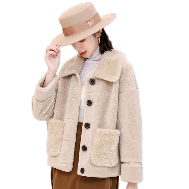 2022 New Autumn Sheep Sheared Coat Women's Short Composite Fur Integrated Fur Jacket Wool Particles