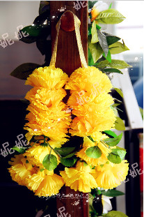 Thai handmade custom wreath gold ribbon long and short wreath colorful yellow red blue purple simulation wreath