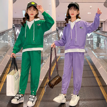 2022 Girls Spring Clothes Western Style Suit 2022 Big Boys Korean Version Girls Spring and Autumn Fashionable Sweater Fake Two-piece Tide Clothes