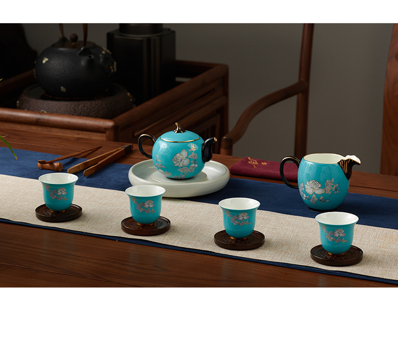 The porcelain Mrs Yongfeng source porcelain ink painting peony 7 head ceramic kung fu tea sets tea pot