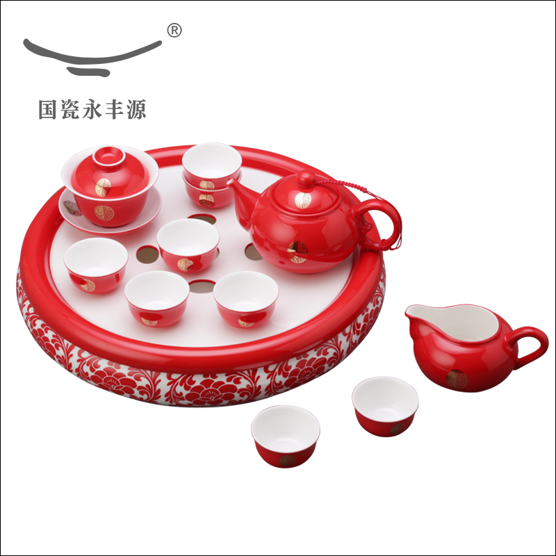 The porcelain yongfeng source under The glaze of carve patterns or designs on woodwork every ceramic kung fu tea set a complete set of tea cups tea tray household gifts