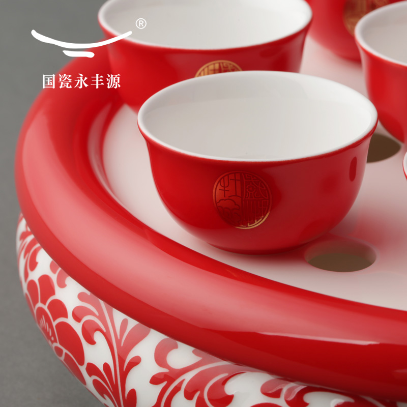 The porcelain yongfeng source under The glaze ceramic tea set tea tray of a complete set of tea cups every kung fu tea tray, tea art of carve patterns or designs on woodwork suit