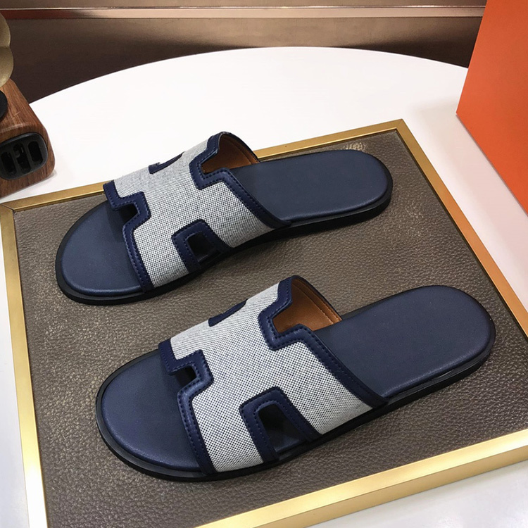 Bangjiani European Style Genuine Leather Men's Slippers, Slip-On Hip-Hop Men's Shoes, Beach Sandals, Outdoor Fabric Surface Hairstylist Shoes