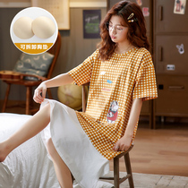 Nightdress Women summer short sleeve cotton with chest pad thin pregnant women summer pajamas female home clothes 2021 new spring and summer