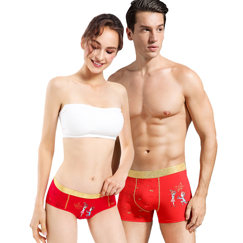 2 dress lovers' underwear big red wedding briefs suit Heqing wedding cotton men and women's underwear for the year-Taobao