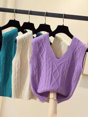 Knitted vest women wear tide student vest jacket V collar sleeveless vest sweater 2021 New