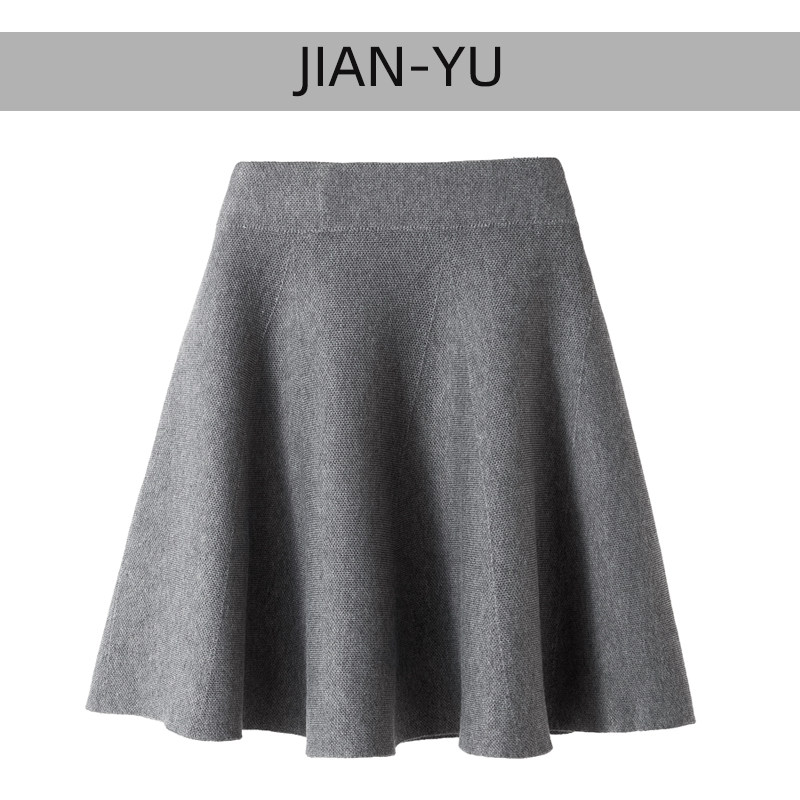 Knitted half-body skirt woman 2021 autumn winter new umbrella dress with high waist a word skirt with a short skirt for a short skirt