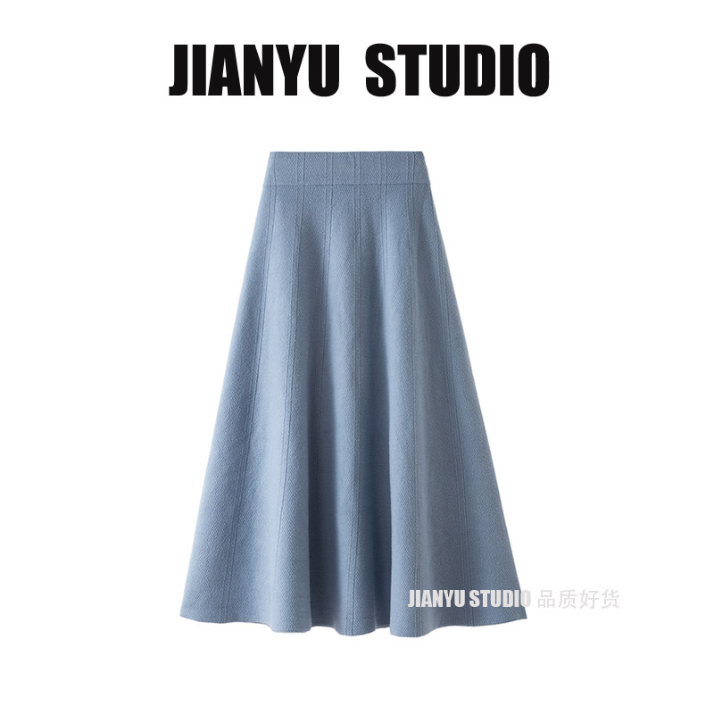 Knitted pleated skirt mid-length winter skirt women's 2022 autumn and winter long skirt thick wool skirt high waist A-line skirt