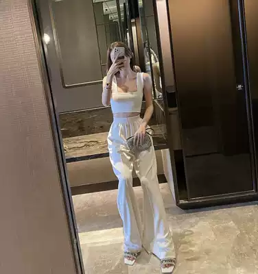 2021 Spring New Black and White 2 color put on don't want to take off the air feel mopping wide leg pants women high waist