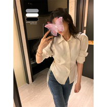 Texture Wang _ stock-stock Evergreen Shirt Woman Early Spring 2022 New Design Sensation Small Crowdblouse Waist Hollowed-out Design