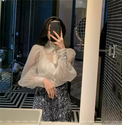 2021 New temperament very fairy design sense lace shirt 2021 spring dress new chiffon shirt Women