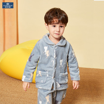 Childrens flannel pajama suit Autumn and winter boys flannel warm home clothes Coral velvet girls baby thickened