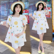Gestational Woman Dress 2022 New Suit Summer Fashion Sweet And Beautiful Bubble Sleeves Toasty Shorts Two Sets