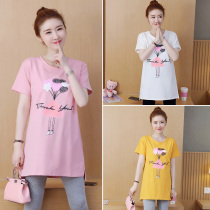Maternity Coat summer round neck short sleeve cotton pregnant woman T-shirt long loose spring summer base shirt