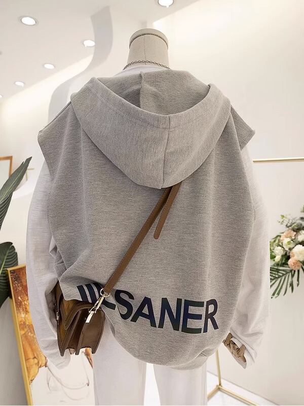 Extra Large Size 150kg Hooded Cardigan Vest for Women, Autumn European Style, Loose and Versatile, Internet Celebrity Vest Jacket