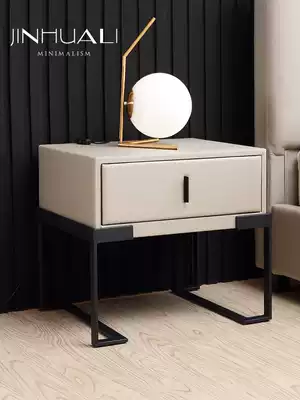 Nordic solid wood bedside cabinet Italian simple modern bedside cabinet ins net red leather art storage cabinet can be customized in color