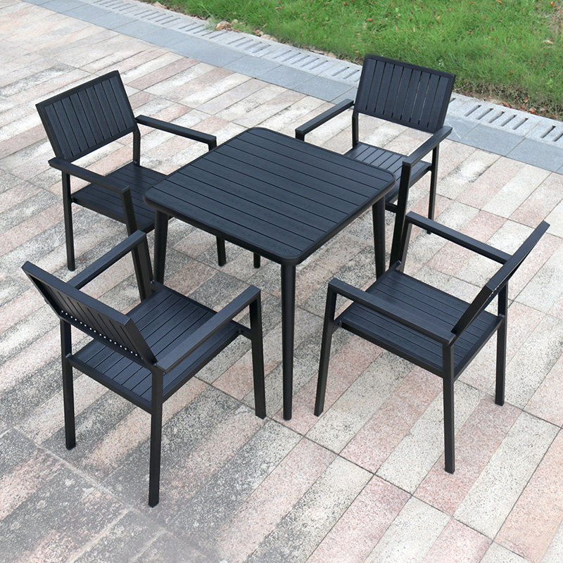 Milk tea shop coffee shop outdoor leisure plastic wood table and chair combination outdoor garden villa courtyard outdoor waterproof and sunscreen