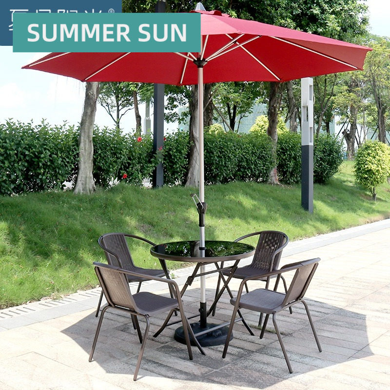 Outdoor leisure table and chairs combination outdoor balcony courtyard with umbrella aluminum alloy dining table and chairs open water waterproof sunscreen furniture-Taobao