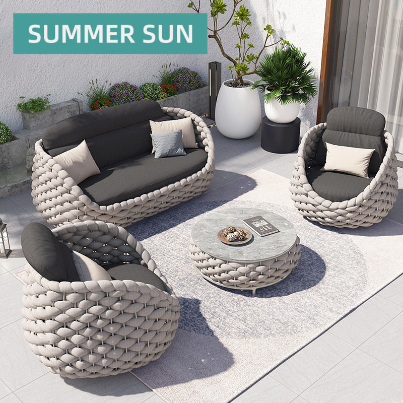 Outdoor Leisure Rattan Sofa Terrace Hotel Garden Courtyard Balcony Outdoor Waterproof Sunscreen Rattan Sofa Combinations