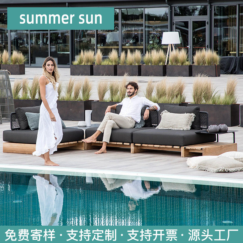 teak outdoor modular sofa patio villa rattan furniture hotel bed and breakfast outdoor garden terrace leisure rattan chair