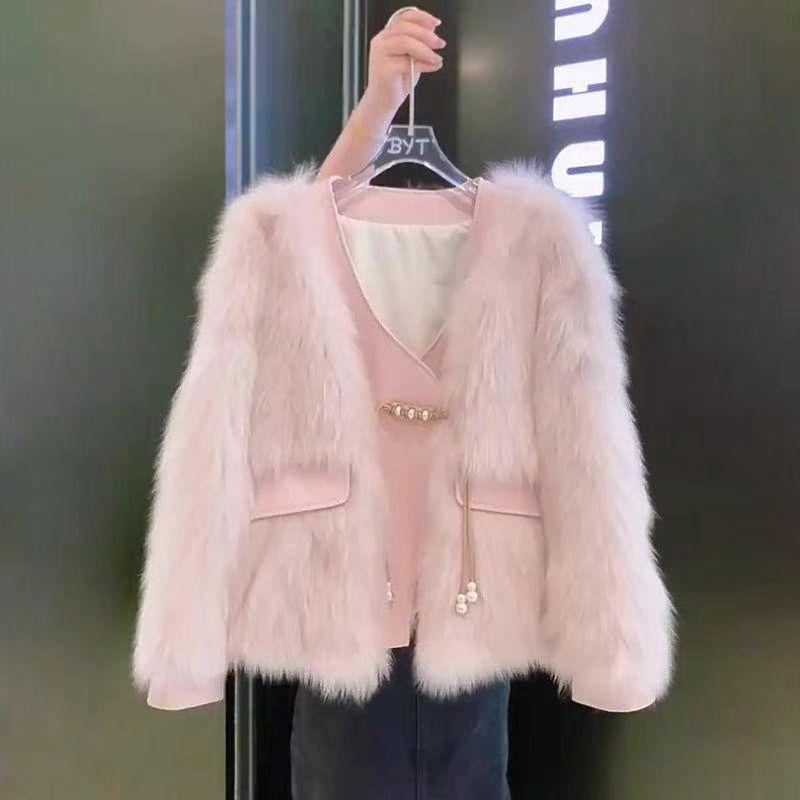 Imitation Fox Fur Coat for Women, Winter 2025 New Style, Pink Fur Integrated Coat, Short Top Fur Coat