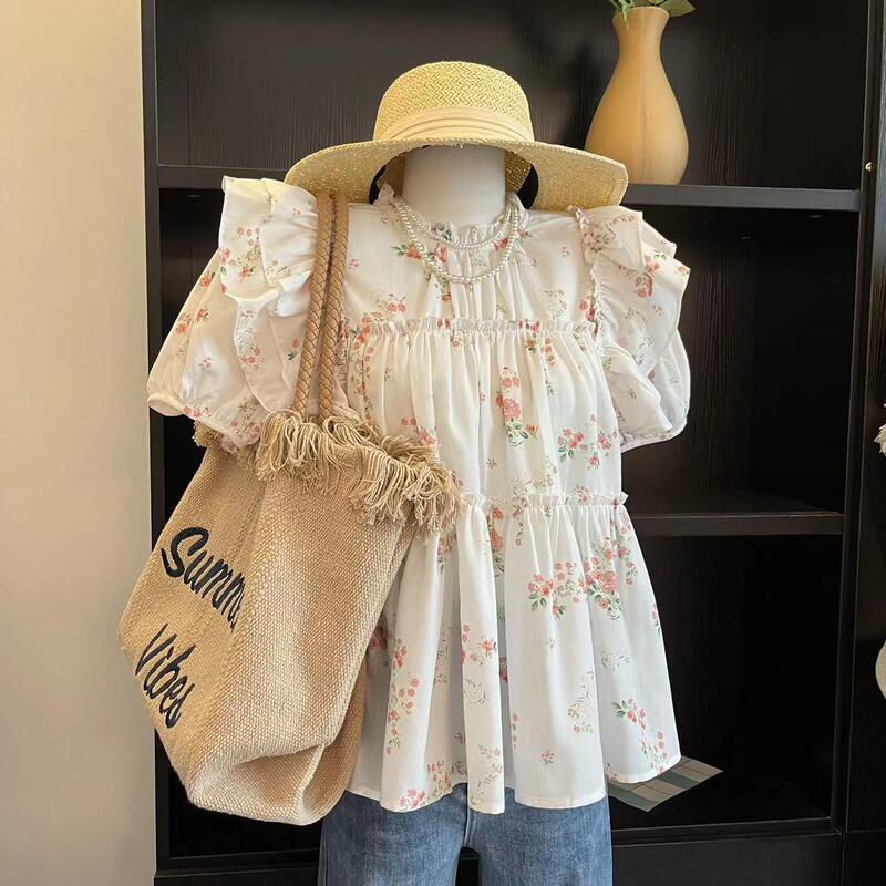 French-Style Sweet Floral Shirt for Women, New Summer Model with a High-End Feel, Ruffled Pleated Blouse, Loose-Fitting Youthful Babydoll Shirt French-Style Sweet Floral Shirt for Women, New Summer Model with a High-End Feel, Ruffled Pleated Blouse, Loose-Fitting Youthful Babydoll Shirt