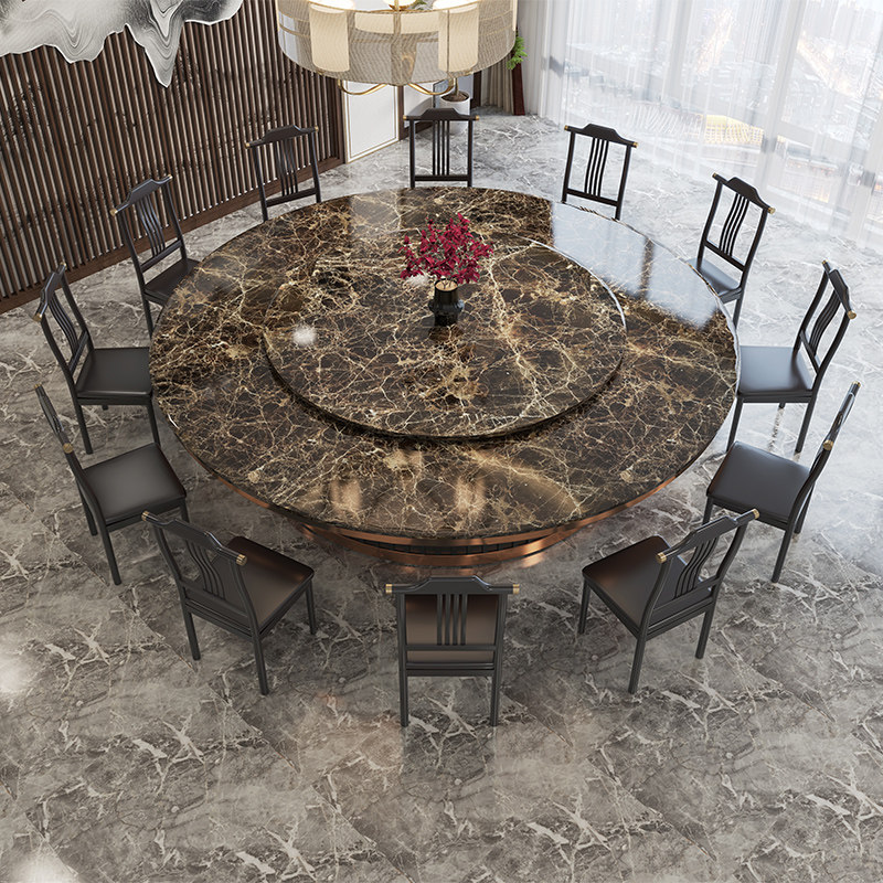 Marble hotel dining table Large round table New Chinese electric with turntable 15 people 20 people Hotel commercial box table