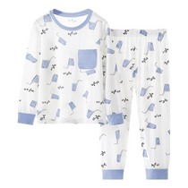 Childrens modal pajamas thin spring and summer long-sleeved ice silk air-conditioned boys and girls home clothes set for middle and large children