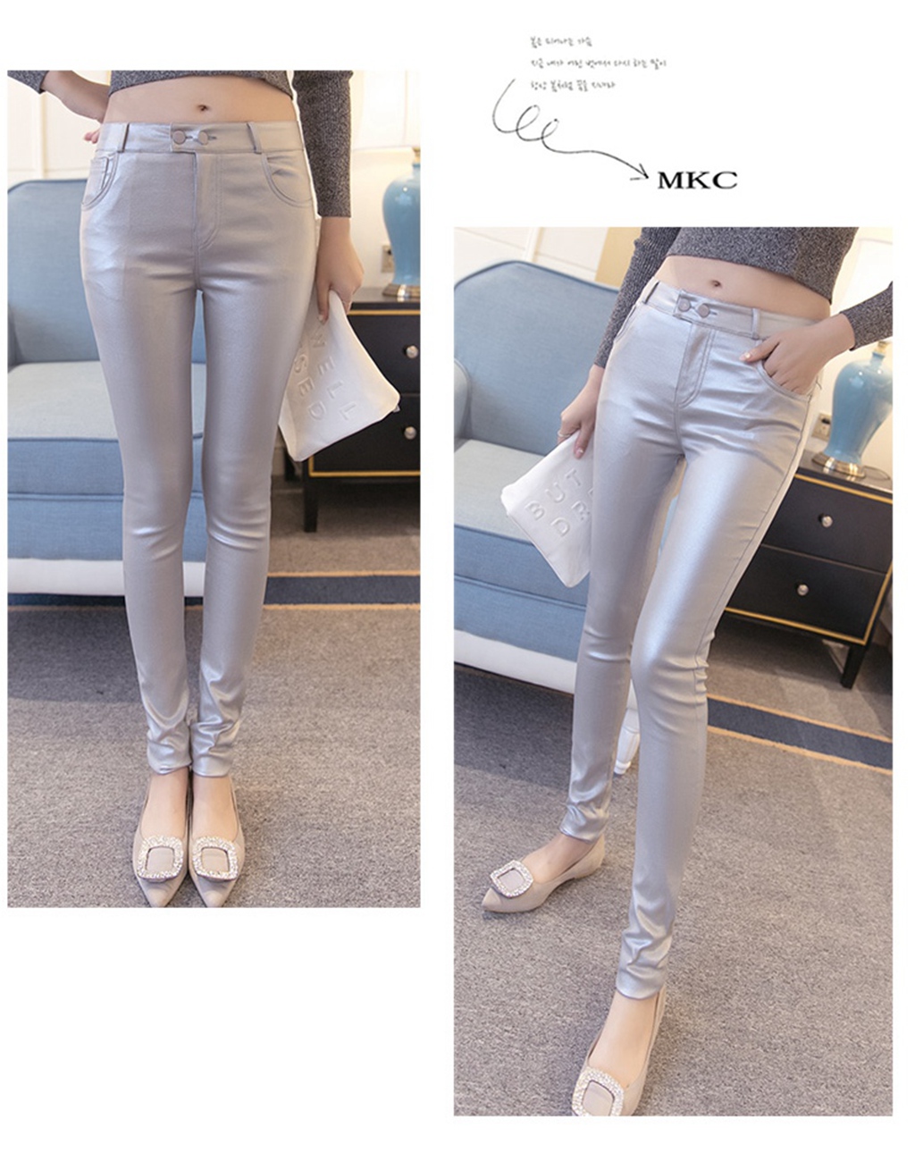 Quần da bó sát mới mùa xuân và mùa thu hoang dã eo cao đã mỏng bên ngoài mặc quần legging thun mờ chân quần nữ quần kaki nữ