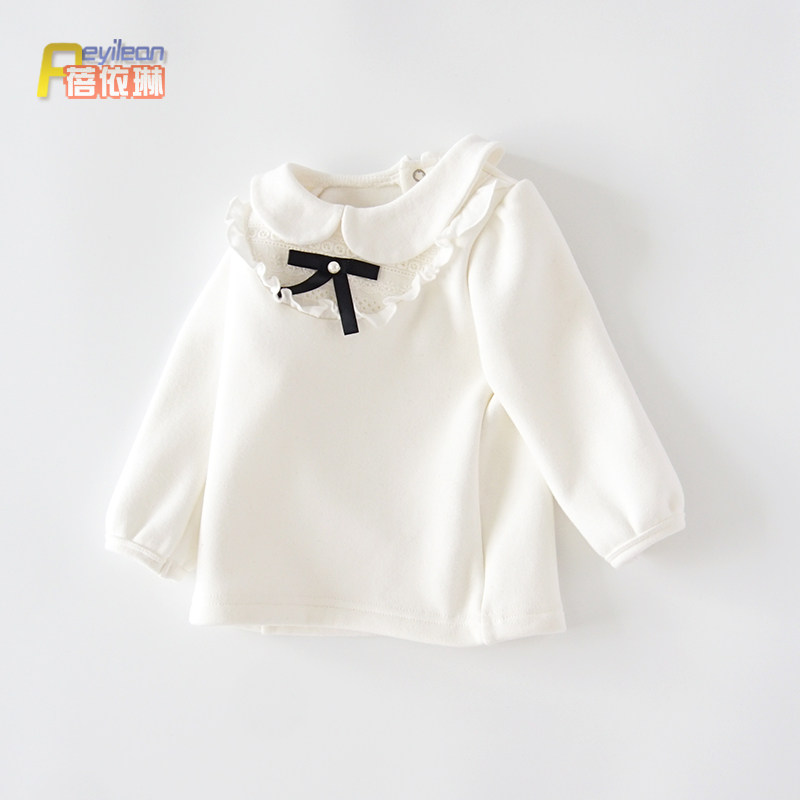 Little girl baby plus fleece bottoming shirt winter 0-1 year old top clothes baby autumn and winter doll collar long-sleeved T-shirt