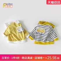 Broken clearance 0-3 years old childrens clothing autumn clothing foreign tide male baby hooded sweater baby striped shirt spring and autumn