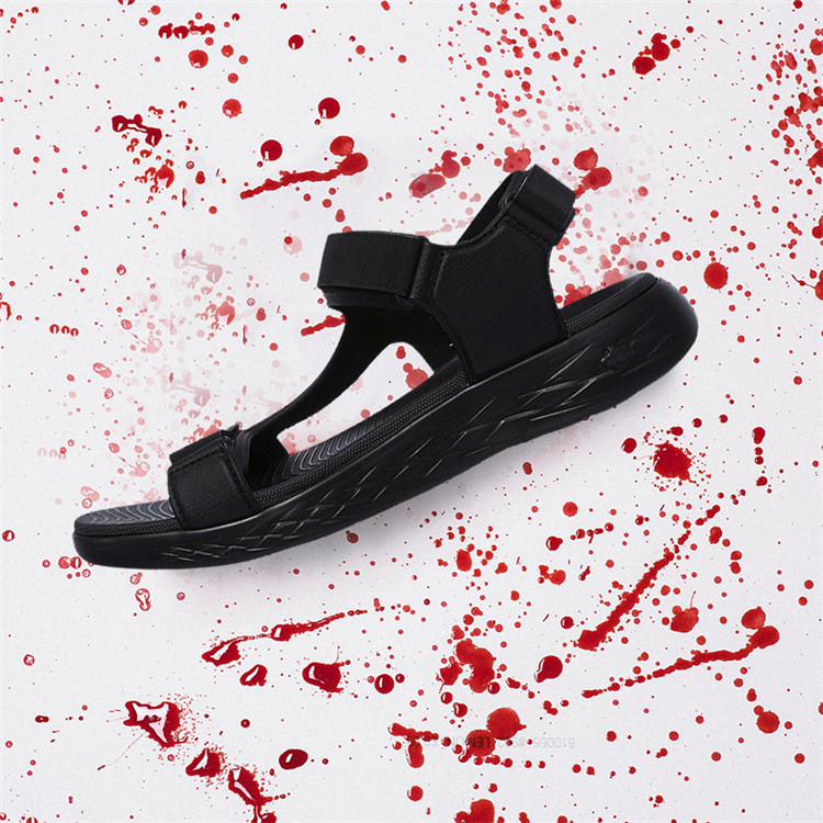 Skechers Skechers của nam giới ánh sáng mùa hè Velcro dép giản dị bãi biển thể thao dép 55366BBK xăng đan